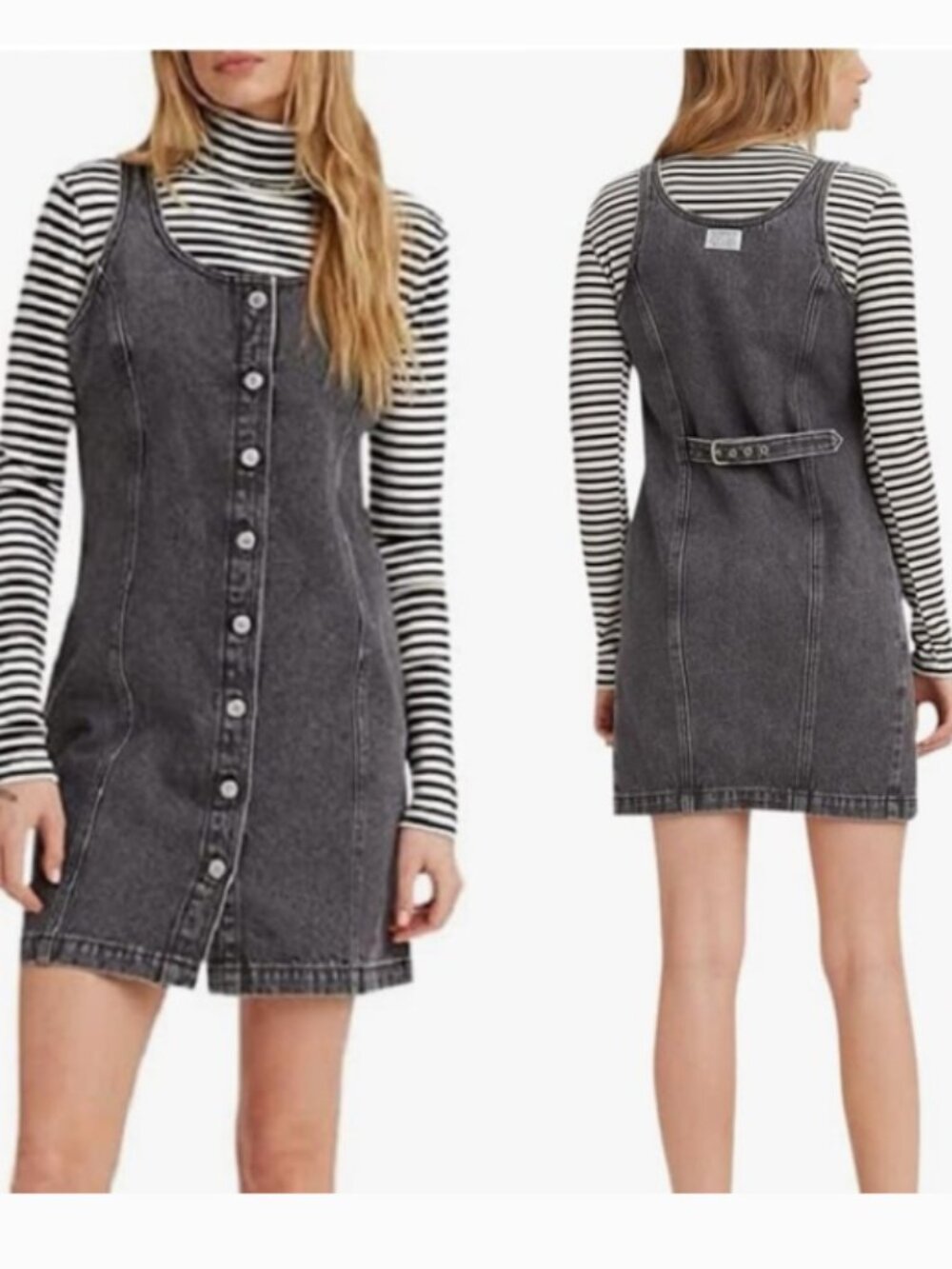 Levi's Women's Tuli Denim Mini Dress Size Large Black Stonewash '90s-Inspired - Picture 2 of 14